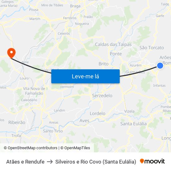 Atães e Rendufe to Silveiros e Rio Covo (Santa Eulália) map