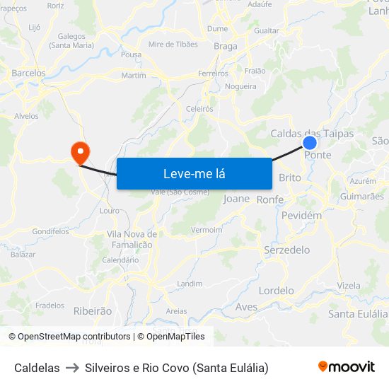 Caldelas to Silveiros e Rio Covo (Santa Eulália) map