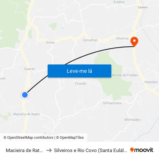 Macieira de Rates to Silveiros e Rio Covo (Santa Eulália) map