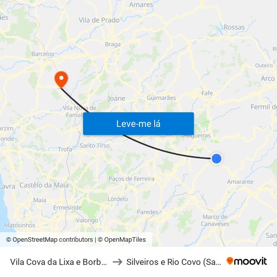 Vila Cova da Lixa e Borba de Godim to Silveiros e Rio Covo (Santa Eulália) map