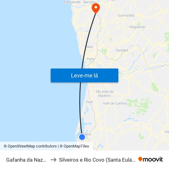 Gafanha da Nazaré to Silveiros e Rio Covo (Santa Eulália) map