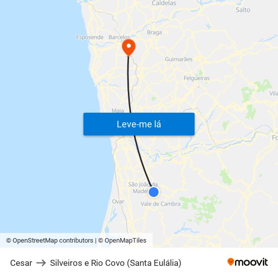 Cesar to Silveiros e Rio Covo (Santa Eulália) map