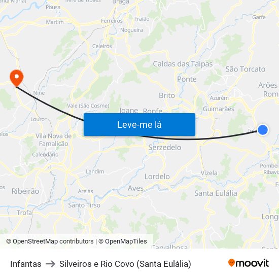 Infantas to Silveiros e Rio Covo (Santa Eulália) map