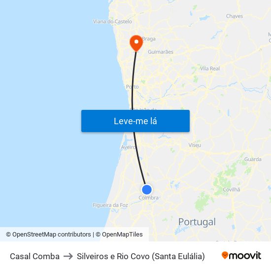 Casal Comba to Silveiros e Rio Covo (Santa Eulália) map