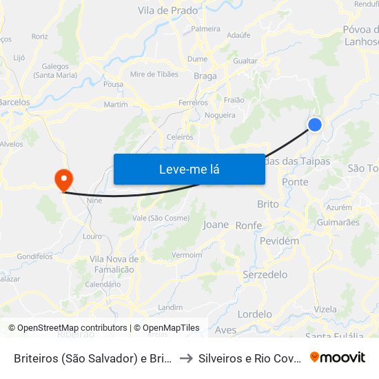 Briteiros (São Salvador) e Briteiros (Santa Leocádia) to Silveiros e Rio Covo (Santa Eulália) map
