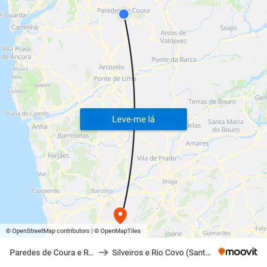 Paredes de Coura e Resende to Silveiros e Rio Covo (Santa Eulália) map