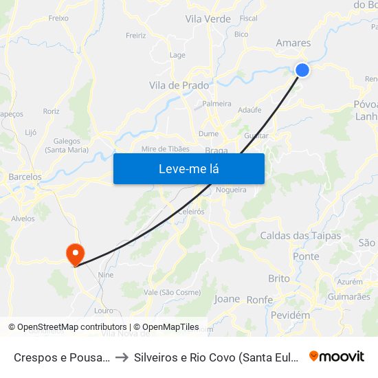 Crespos e Pousada to Silveiros e Rio Covo (Santa Eulália) map