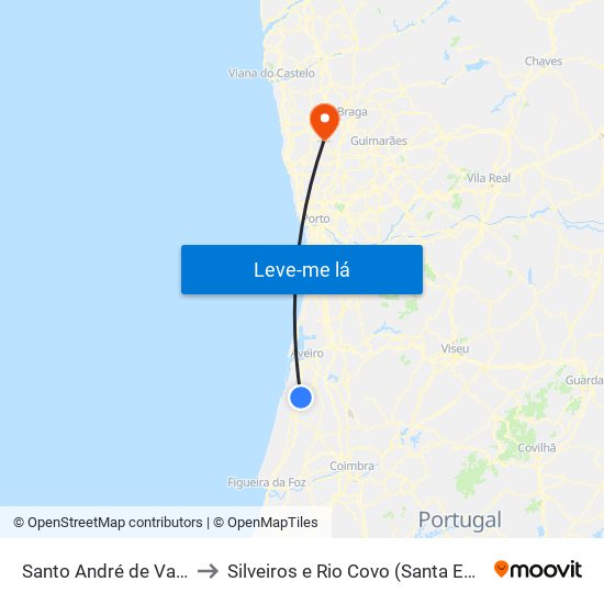 Santo André de Vagos to Silveiros e Rio Covo (Santa Eulália) map
