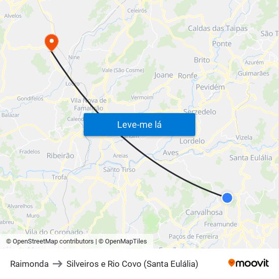 Raimonda to Silveiros e Rio Covo (Santa Eulália) map