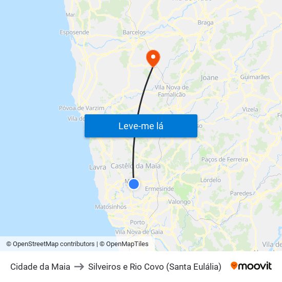 Cidade da Maia to Silveiros e Rio Covo (Santa Eulália) map
