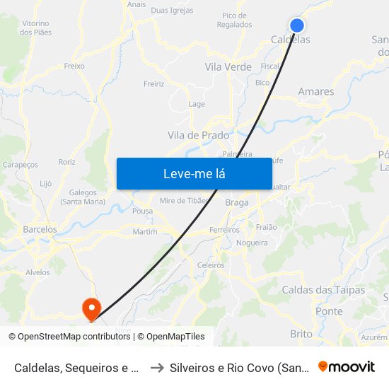 Caldelas, Sequeiros e Paranhos to Silveiros e Rio Covo (Santa Eulália) map