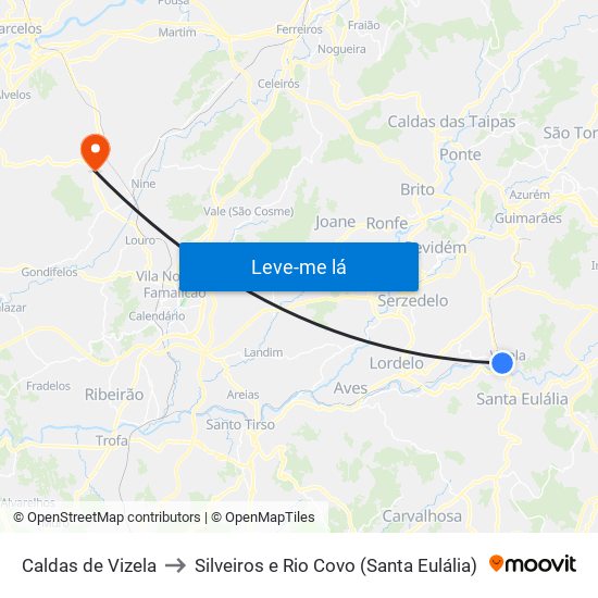 Caldas de Vizela to Silveiros e Rio Covo (Santa Eulália) map