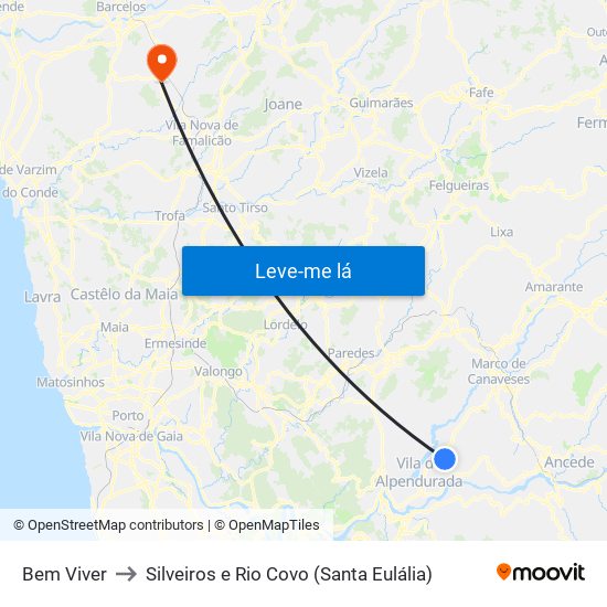 Bem Viver to Silveiros e Rio Covo (Santa Eulália) map