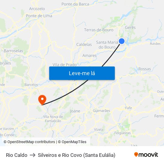 Rio Caldo to Silveiros e Rio Covo (Santa Eulália) map