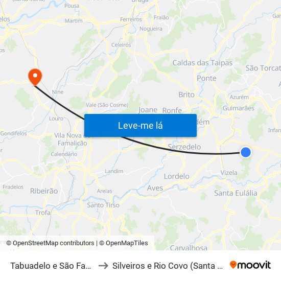 Tabuadelo e São Faustino to Silveiros e Rio Covo (Santa Eulália) map