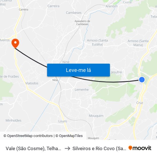 Vale (São Cosme), Telhado e Portela to Silveiros e Rio Covo (Santa Eulália) map