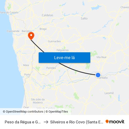 Peso da Régua e Godim to Silveiros e Rio Covo (Santa Eulália) map