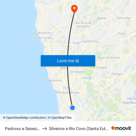 Pedroso e Seixezelo to Silveiros e Rio Covo (Santa Eulália) map
