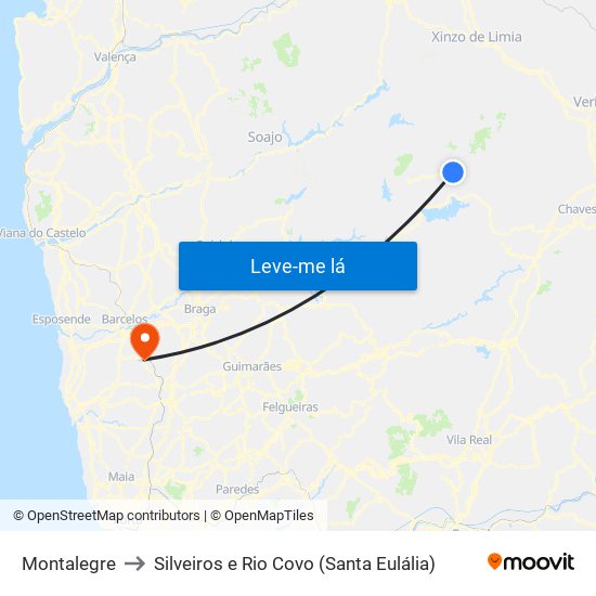 Montalegre to Silveiros e Rio Covo (Santa Eulália) map