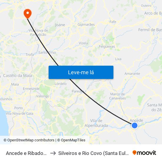 Ancede e Ribadouro to Silveiros e Rio Covo (Santa Eulália) map