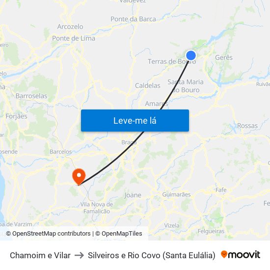 Chamoim e Vilar to Silveiros e Rio Covo (Santa Eulália) map