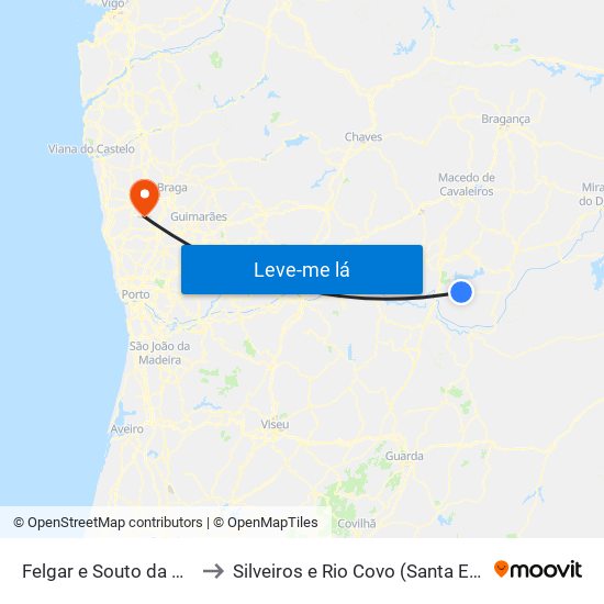 Felgar e Souto da Velha to Silveiros e Rio Covo (Santa Eulália) map