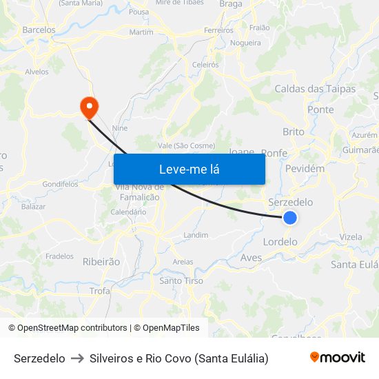 Serzedelo to Silveiros e Rio Covo (Santa Eulália) map