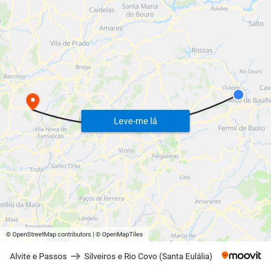 Alvite e Passos to Silveiros e Rio Covo (Santa Eulália) map