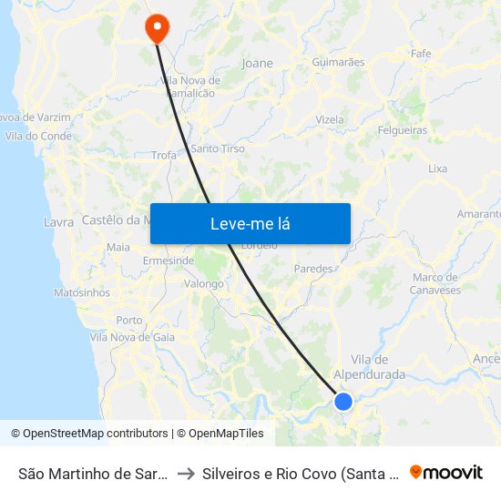 São Martinho de Sardoura to Silveiros e Rio Covo (Santa Eulália) map
