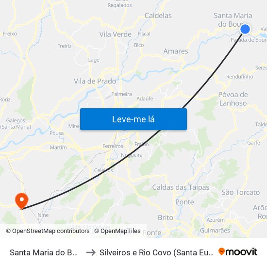 Santa Maria do Bouro to Silveiros e Rio Covo (Santa Eulália) map