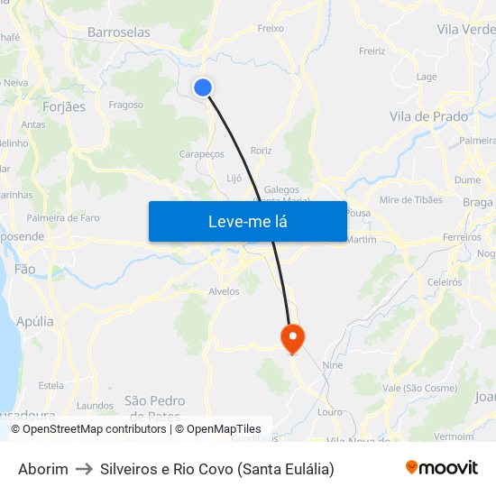 Aborim to Silveiros e Rio Covo (Santa Eulália) map