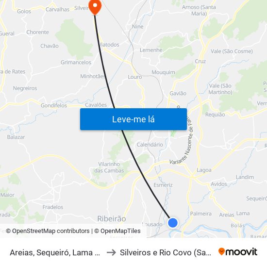 Areias, Sequeiró, Lama e Palmeira to Silveiros e Rio Covo (Santa Eulália) map