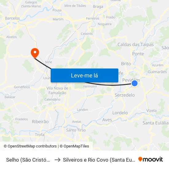 Selho (São Cristóvão) to Silveiros e Rio Covo (Santa Eulália) map