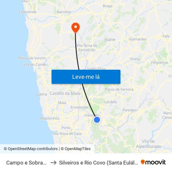 Campo e Sobrado to Silveiros e Rio Covo (Santa Eulália) map