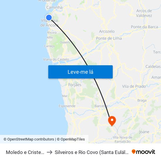 Moledo e Cristelo to Silveiros e Rio Covo (Santa Eulália) map