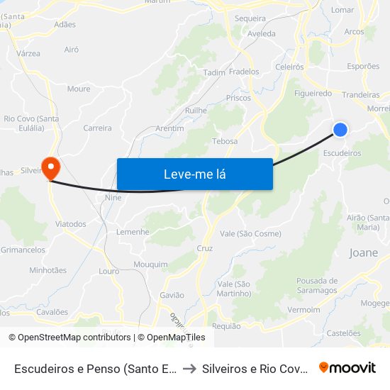 Escudeiros e Penso (Santo Estêvão e São Vicente) to Silveiros e Rio Covo (Santa Eulália) map