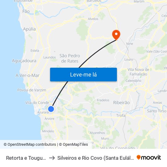 Retorta e Tougues to Silveiros e Rio Covo (Santa Eulália) map