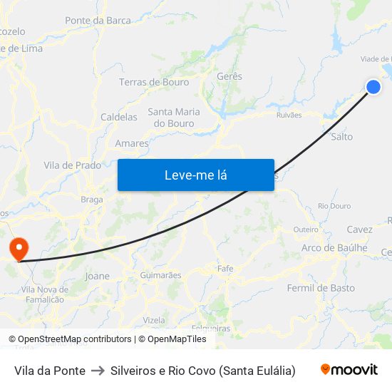 Vila da Ponte to Silveiros e Rio Covo (Santa Eulália) map