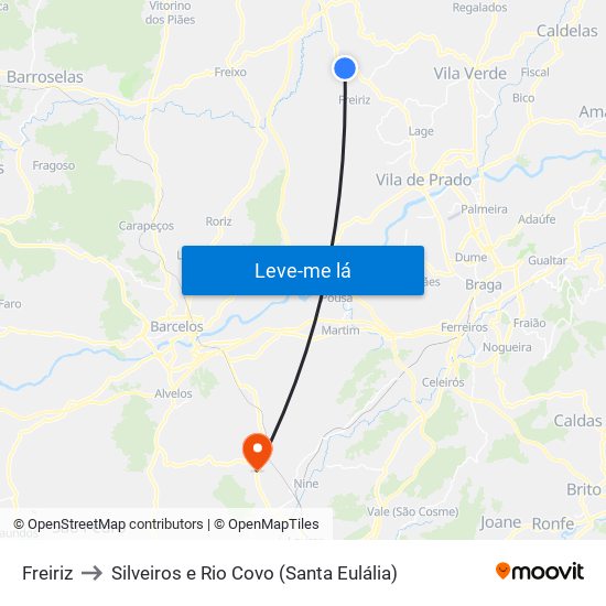 Freiriz to Silveiros e Rio Covo (Santa Eulália) map