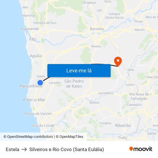 Estela to Silveiros e Rio Covo (Santa Eulália) map