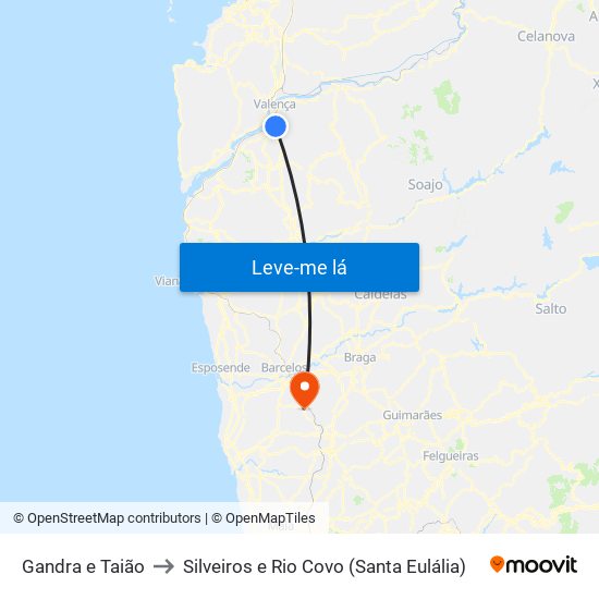 Gandra e Taião to Silveiros e Rio Covo (Santa Eulália) map