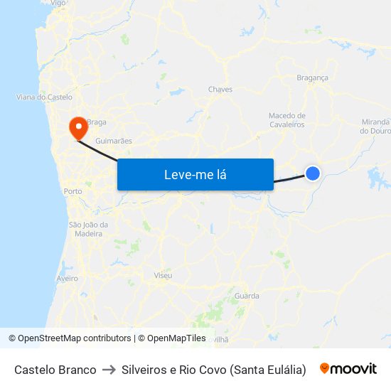 Castelo Branco to Silveiros e Rio Covo (Santa Eulália) map