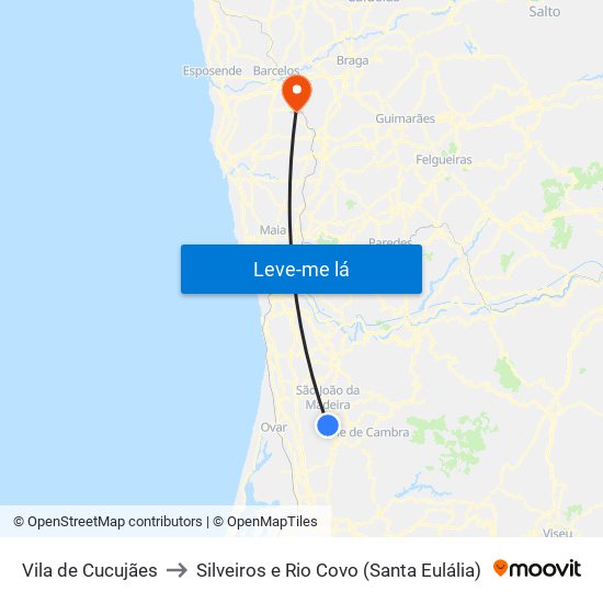 Vila de Cucujães to Silveiros e Rio Covo (Santa Eulália) map