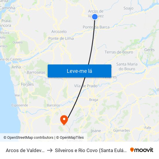Arcos de Valdevez to Silveiros e Rio Covo (Santa Eulália) map
