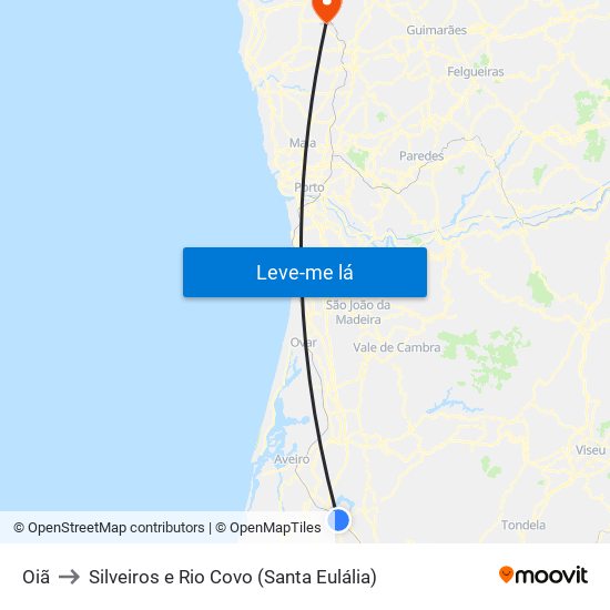 Oiã to Silveiros e Rio Covo (Santa Eulália) map