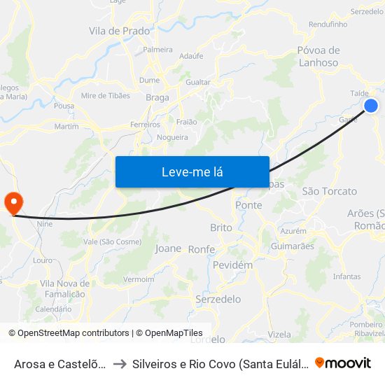 Arosa e Castelões to Silveiros e Rio Covo (Santa Eulália) map