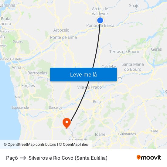 Paçô to Silveiros e Rio Covo (Santa Eulália) map
