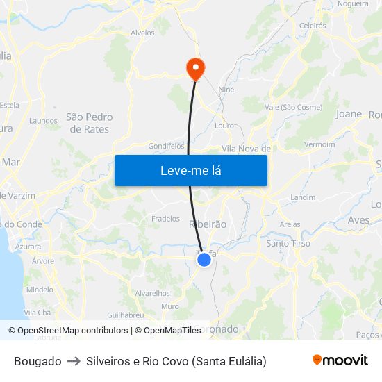 Bougado to Silveiros e Rio Covo (Santa Eulália) map