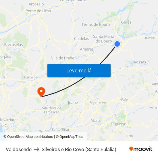 Valdosende to Silveiros e Rio Covo (Santa Eulália) map