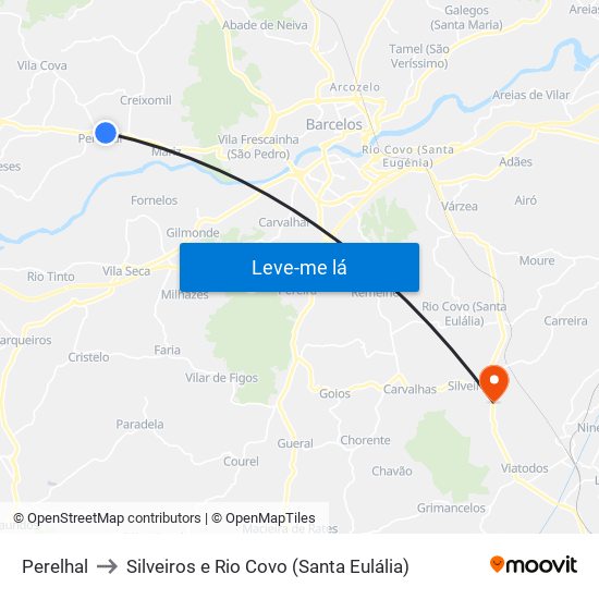 Perelhal to Silveiros e Rio Covo (Santa Eulália) map
